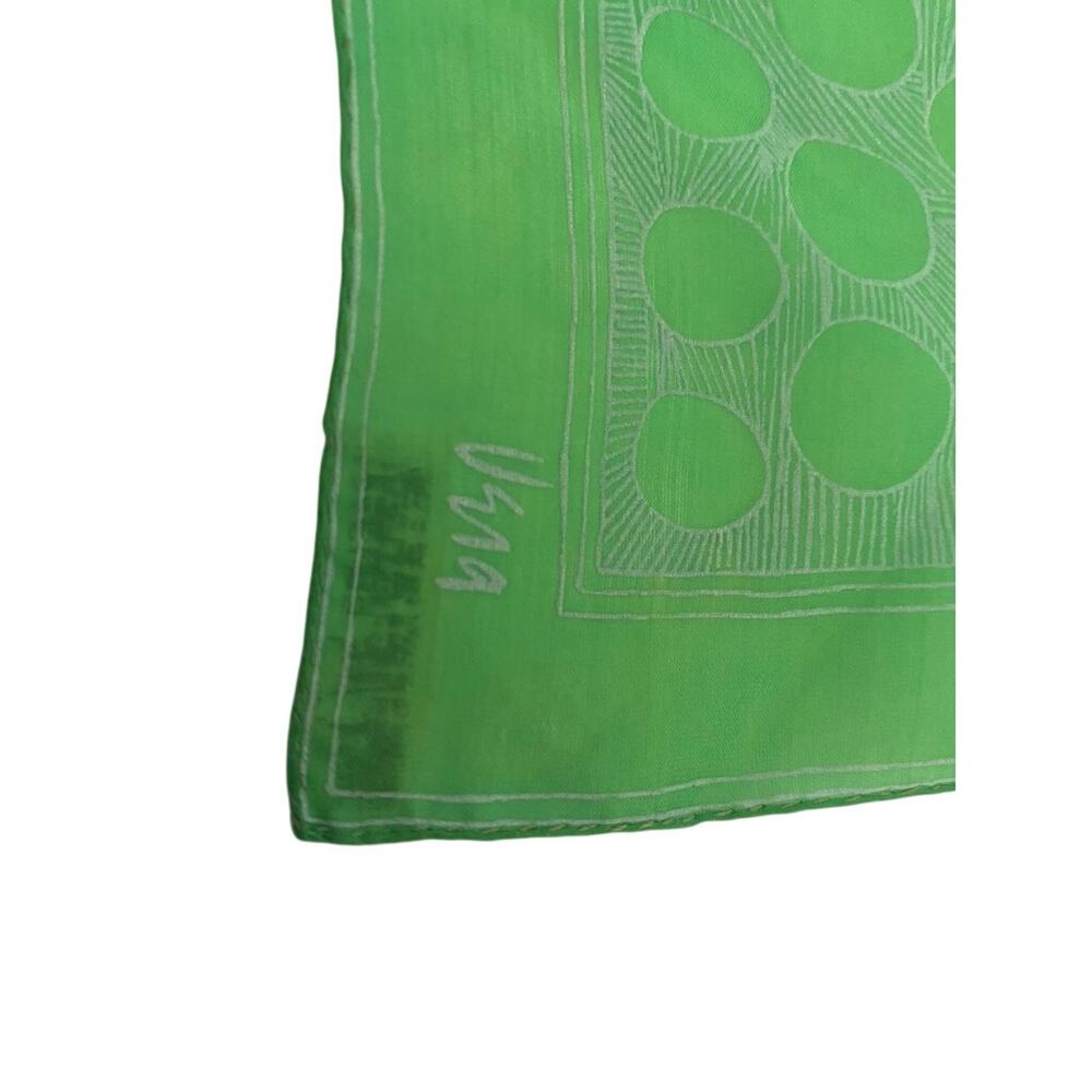 Vintage Vera Neumann Silk Scarf Green White Polka Dot Mod Starburst Square Japan
